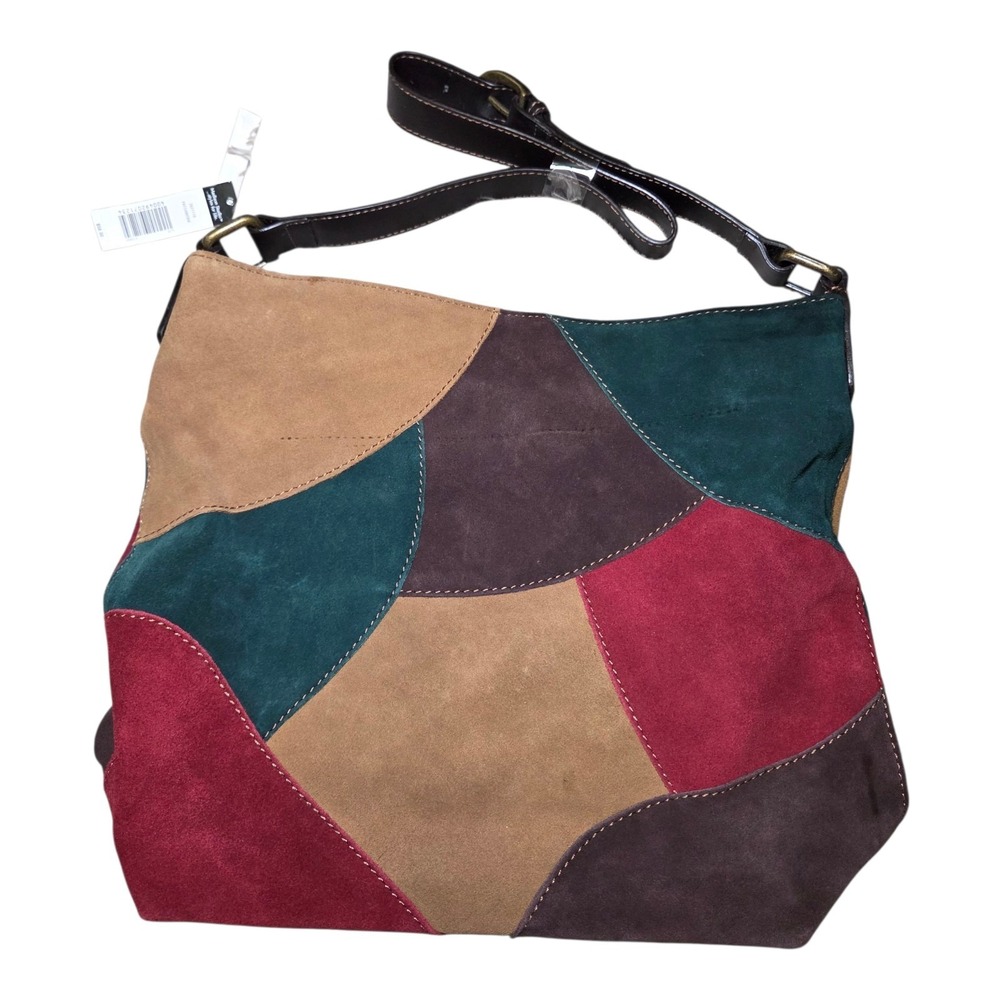 Boho Patchwork Leather Suede Hobo Bag Colorblock Shoulder Purse Y2K Hippie Indie